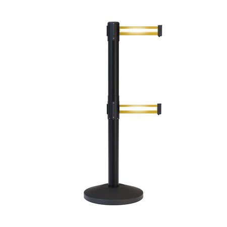 MONTOUR LINE Stanchion Dual Belt Barrier Black Post 13ft. Y Ref. Belt M630D-BK-YRH-130